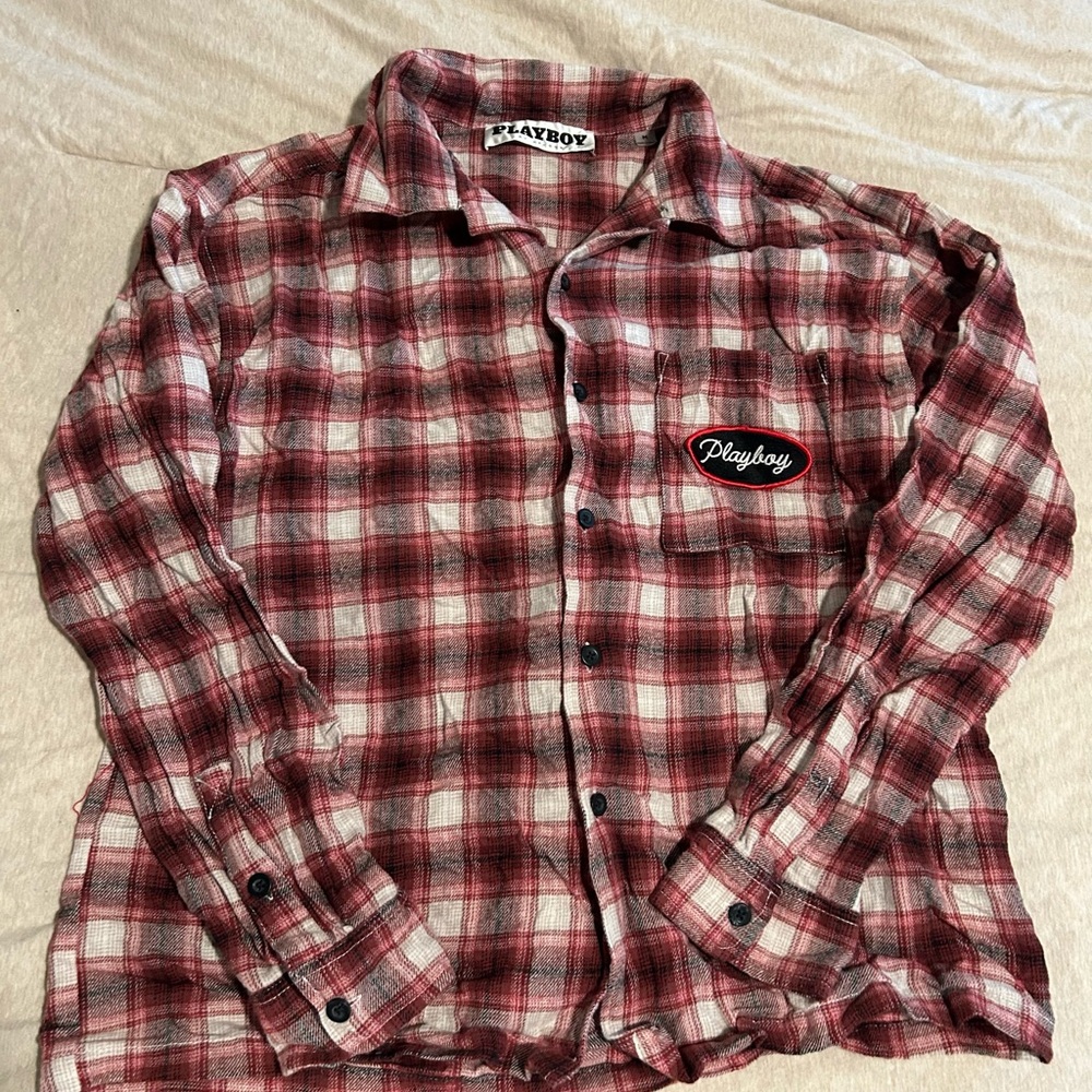 Red and White Playboy x Pacsun flannel